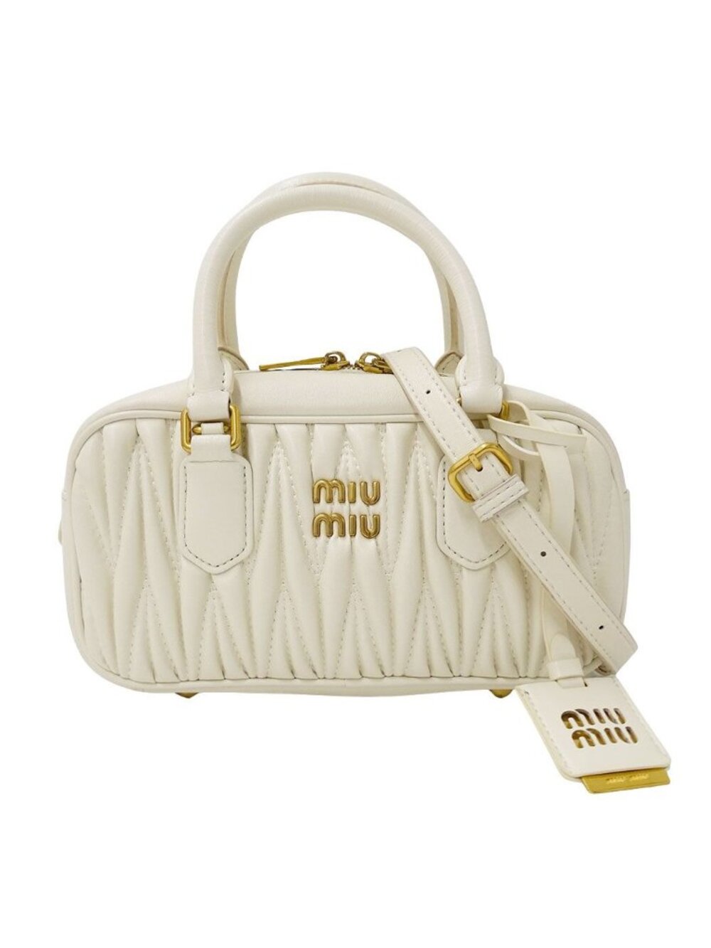 Miu Miu 2-Way Shoulder Bag Leather Arcadi Matelasse White Handle Small